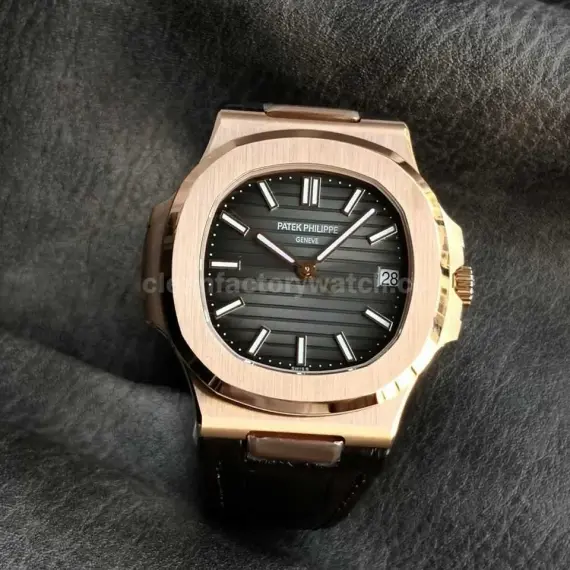 3K Factory Patek Philippe Nautilus 40mm 5711R Rose Gold Leather Dark Gray Dial