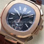 3K Factory Patek Philippe Nautilus 5980/1R-001 Leather Strap Rose Gold Black Dial
