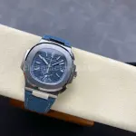 3K Factory Patek Philippe Nautilus 5980/60G-001 Calf Skin Strap White Gold Blue-Gray Dial