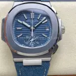 3K Factory Patek Philippe Nautilus 5980/60G-001 Calf Skin Strap White Gold Blue-Gray Dial