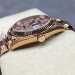 8+ Factory Counterweight Rolex Day-Date 128235-0039 36mm Full Rose Gold Baguette Diamond Rose Gold Dial