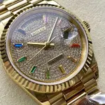 8+ Factory Counterweight Rolex Day-Date 128238-0051 36mm Full Yellow Gold Baguette Diamond Yellow Gold Dial