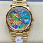 8+ Factory Counterweight Rolex Day-Date 128238-0106 36mm Full Yellow Gold Color Baguette Puzzle Blue Dial