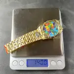 8+ Factory Counterweight Rolex Day-Date 128238-0106 36mm Full Yellow Gold Color Baguette Puzzle Blue Dial