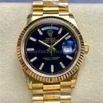 8+ Factory Counterweight Rolex Day-Date 128238 36mm Full Yellow Gold Baguette Diamond Black Dial
