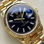 8+ Factory Counterweight Rolex Day-Date 128238 36mm Full Yellow Gold Baguette Diamond Black Dial