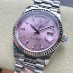 8+ Factory Counterweight Rolex Day-Date 128239-0071 36mm Full 904L Baguette Diamond Pink Dial