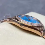 8+ Factory Counterweight Rolex Day-Date 128345RBR-0064 36mm Diamond Bezel Full Rose Gold Roman Numerals Diamond Blue Dial