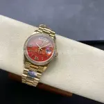 8+ Factory Counterweight Rolex Day-Date 128348RBR-0049 36mm Diamond Yellow Gold Bezel Full Yellow Gold Diamond Roman Numerals Orange Gradient Dial