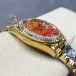 8+ Factory Counterweight Rolex Day-Date 128348RBR-0049 36mm Diamond Yellow Gold Bezel Full Yellow Gold Diamond Roman Numerals Orange Gradient Dial