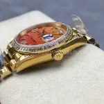 8+ Factory Counterweight Rolex Day-Date 128348RBR-0049 36mm Diamond Yellow Gold Bezel Full Yellow Gold Diamond Roman Numerals Orange Gradient Dial