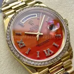 8+ Factory Counterweight Rolex Day-Date 128348RBR-0049 36mm Diamond Yellow Gold Bezel Full Yellow Gold Diamond Roman Numerals Orange Gradient Dial