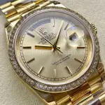 8+ Factory Counterweight Rolex Day-Date 128348RBR-0026 36mm Diamond Bezel Full Yellow Gold Champagne Dial
