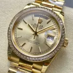 8+ Factory Counterweight Rolex Day-Date 128348RBR-0026 36mm Diamond Bezel Full Yellow Gold Champagne Dial