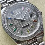8+ Factory Counterweight Rolex Day-Date 128349RBR-0006 36mm Diamond White Gold Bezel Full White Gold Baguette Diamond White Gold Dial