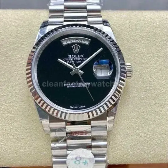 8+ Factory Counterweight Rolex Day-Date 18206 36mm Full White Gold Black Dial