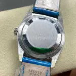 8+ Factory counterweight Rolex Day-Date 36mm 128236-0009 White Gold Crocodile Leather Strap Baguette Diamond Ice Blue Dial