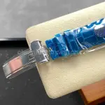 8+ Factory counterweight Rolex Day-Date 36mm 128236-0009 White Gold Crocodile Leather Strap Baguette Diamond Ice Blue Dial