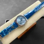 8+ Factory counterweight Rolex Day-Date 36mm 128236-0009 White Gold Crocodile Leather Strap Baguette Diamond Ice Blue Dial