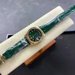 8+ Factory counterweight Rolex Day-Date 36mm 128238-0069 Yellow Gold Crocodile Leather Strap Diamond Mope Baguette Diamond Green Ombré Dial