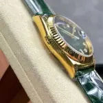 8+ Factory counterweight Rolex Day-Date 36mm 128238-0069 Yellow Gold Crocodile Leather Strap Diamond Mope Baguette Diamond Green Ombré Dial