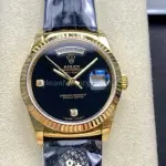 8+ Factory Counterweight Rolex Day-Date 36mm 18238 Yellow Gold Crocodile Leather Strap Diamond Mope Black Dial