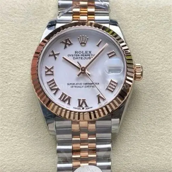 8+ Factory Rolex counterweight Datejust 278271-0002 31mm Half Rose Gold Roman Numerals White Dial Jubilee