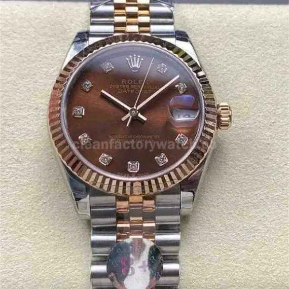 8+ Factory Rolex counterweight Datejust 278271-0028 31mm Half Rose Gold Diamond Brown Dial Jubilee