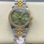 8+ Factory Rolex counterweight Datejust 278383RBR-0016 31mm Diamond Yellow Gold Bezel Half Yellow Gold Roman Numerals Diamond Green Dial Jubilee