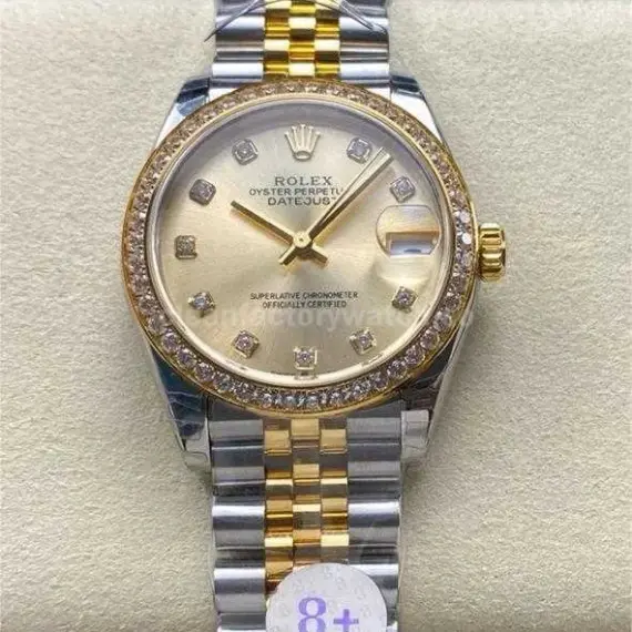 8+ Factory Rolex counterweight Datejust 278383RBR-0026 31mm Diamond Yellow Gold Bezel Half Yellow Gold Diamond Champagne Dial Jubilee