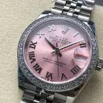 8+ Factory Rolex counterweight Datejust 278384RBR-0024 31mm Diamond White Gold Bezel Full 904L Roman Numerals Pink Dial Jubilee
