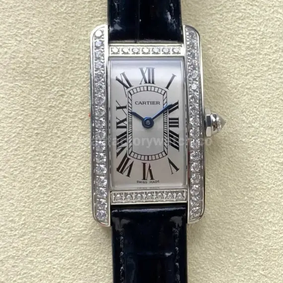 8848 Factory Cartier Tank Américaine 19mm Diamond Roman Numerals Silver Dial