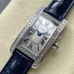 8848 Factory Cartier Tank Américaine 19mm W2601956 Crocodile leather Roman Numerals Silver Dial