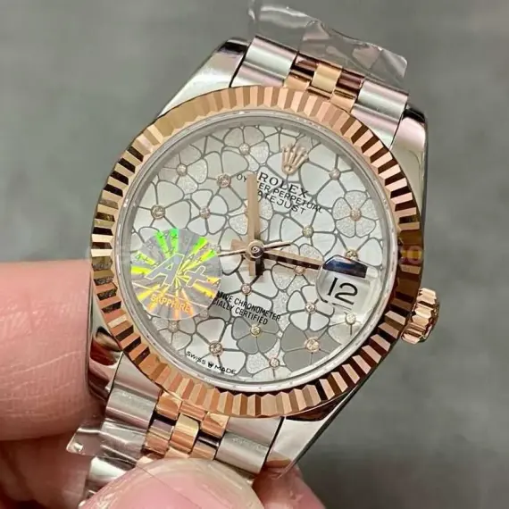 A+ Factory Rolex Datejust 278271-0032 31mm Half Rose Gold Silver Floral-Motif Diamond-Set Dial Jubilee