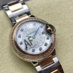 AF Factory Cartier Ballon Bleu W3BB0025 28mm Diamond Bezel Rose GoldSteel Roman Numerals&Diamond Silver Dial
