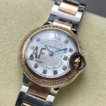 AF Factory Cartier Ballon Bleu W3BB0025 28mm Diamond Bezel Rose GoldSteel Roman Numerals&Diamond Silver Dial