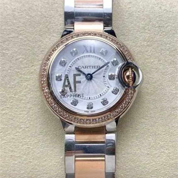 AF Factory Cartier Ballon Bleu W3BB0025 28mm Diamond Bezel Rose GoldSteel Roman Numerals&Diamond Silver Dial