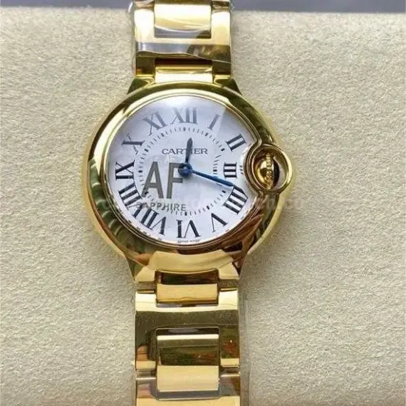 AF Factory Cartier Ballon Bleu W69001Z2 28mm Full Gold Roman Numerals Silver Dial