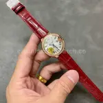 AF Factory Cartier Ballon Bleu WJBB0033 33mm Diamond Bezel Rose Gold Red Leather Strap Roman Numerals Silver Dial