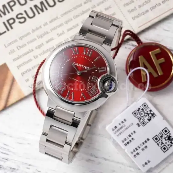 AF Factory Cartier Ballon Bleu WSBB0052 33mm Full Steel Roman Numerals Red Dial