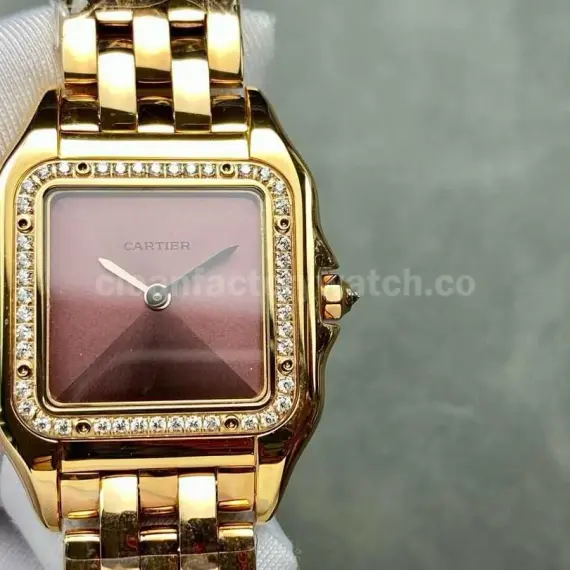 AF Factory Cartier Panthère 27mm Diamond Bezel Full Rose Gold Red Dial