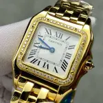 AF Factory Cartier Panthère WJPN0016 27mm Diamond Bezel Full Yellow Gold Roman Numerals Silver Dial