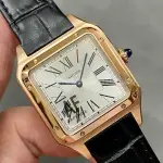 AF Factory Cartier Santos Dumont 31.4mm Rose gold Leather Strap Silver Dial