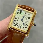 F1 Factory Cartier Tank Louis Cartier W1529856 22mm Yellow Gold Brown Leather Strap Roman Numerals Silver Dial