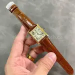 F1 Factory Cartier Tank Louis Cartier W1529856 22mm Yellow Gold Brown Leather Strap Roman Numerals Silver Dial