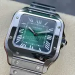 BV Factory Women’s Cartier Santos WSSA0061 35.1mm Full Steel Roman Numerals Green Dial