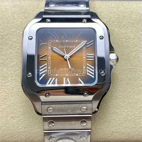 BV Factory Women’s Cartier Santos WSSA0065 35.1mm Full Steel Roman Numerals Orange Dial