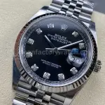 Clean Factory Rolex Datejust 126234-0027 36mm Full 904L Diamond Mop Black Dial Jubilee