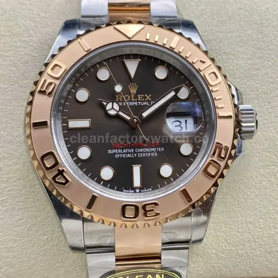 Clean Factory Rolex Yacht-Master 126621-0001 40mm Half Rose Gold Brown Dial