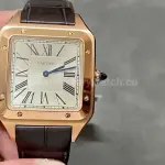 F1 Factory Cartier Santos Dumont WGSA0032 33.9mm Rose Gold Leather Strap Roman Numerals Silver Dial